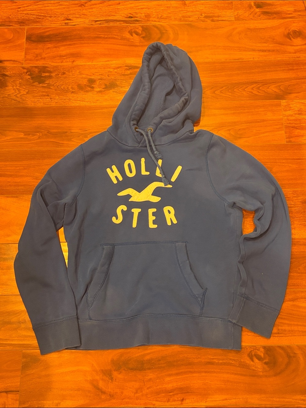 Hollister Blue White Appliqué Logo Pullover Hoodie Men’s Size Large